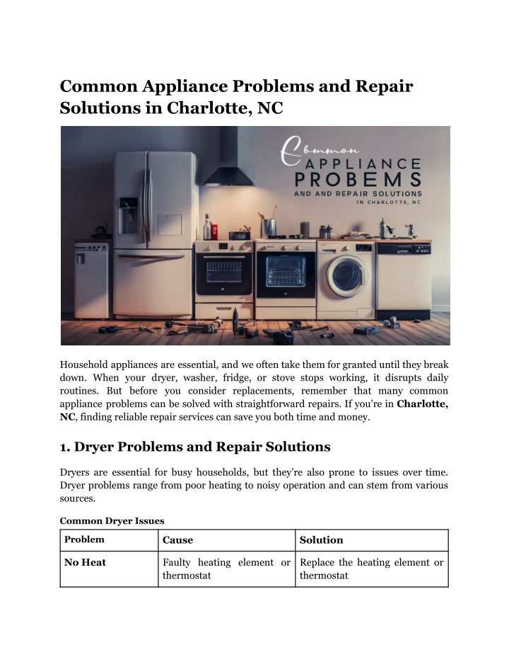 common appliance problems and repair solutions n.w