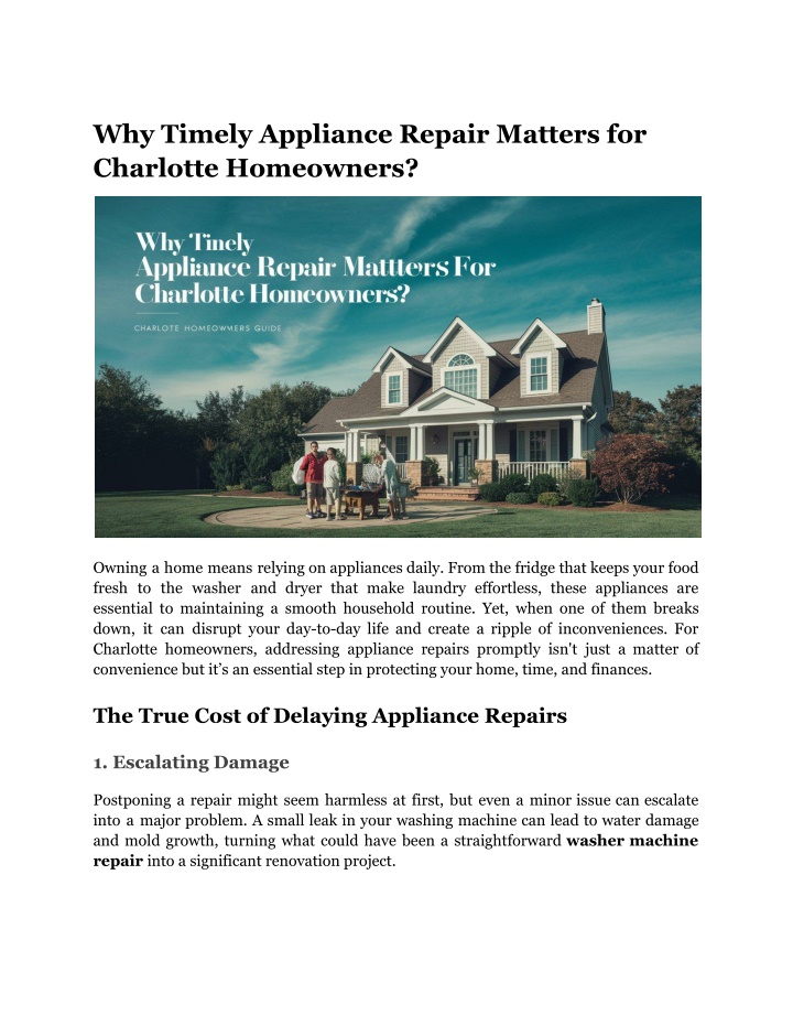why timely appliance repair matters for charlotte n.w