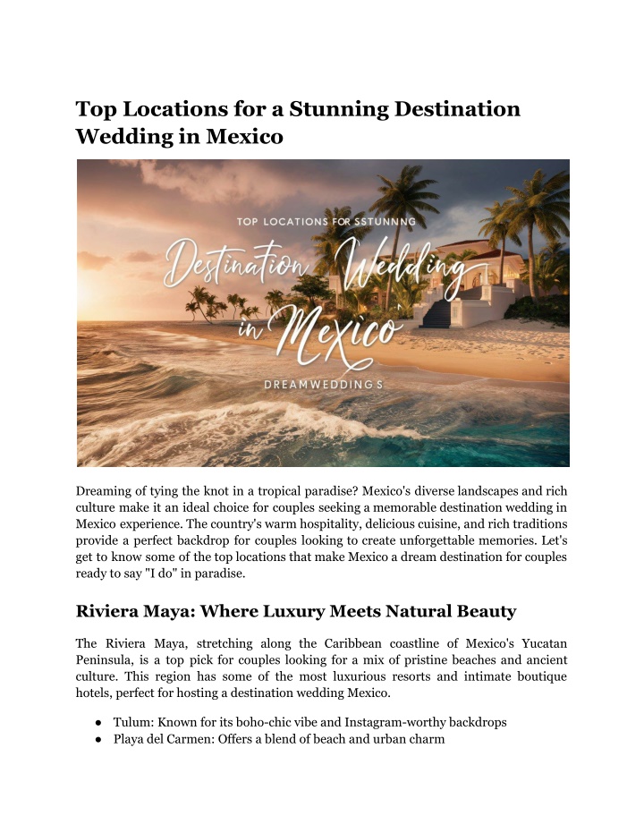 top locations for a stunning destination wedding n.w