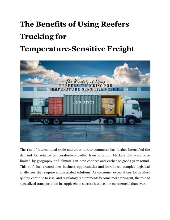 the benefits of using reefers n.w