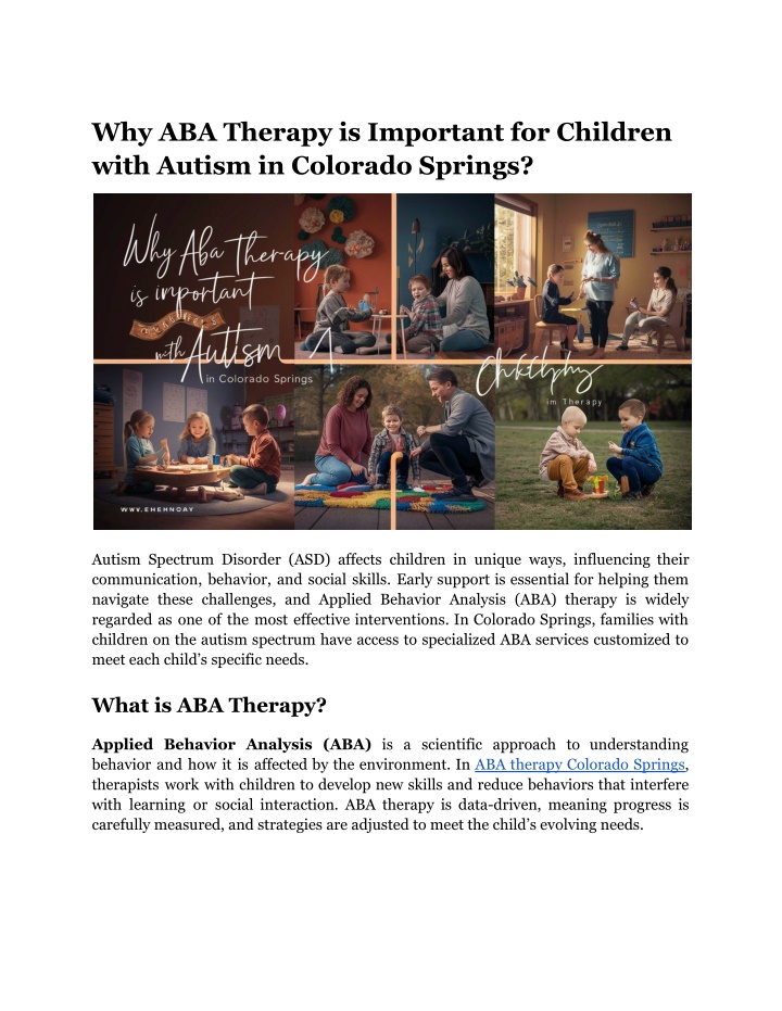why aba therapy is important for children with n.w