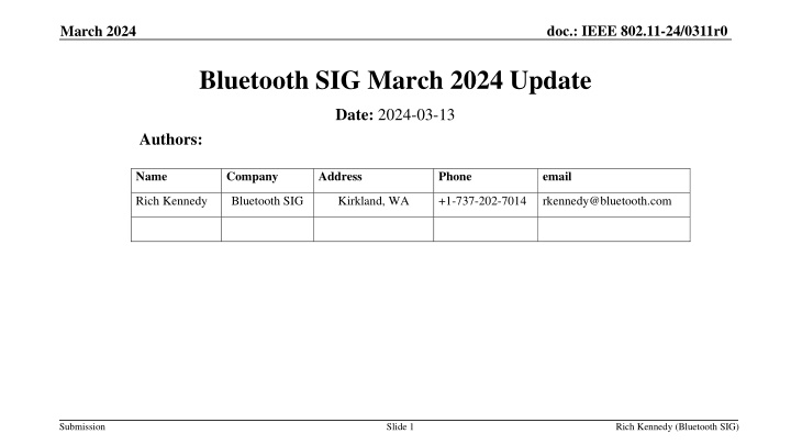 Update on Bluetooth SIG's Plans for Spectrum Sharing