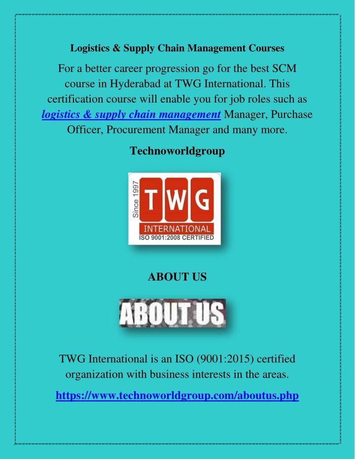 logistics supply chain management courses n.w
