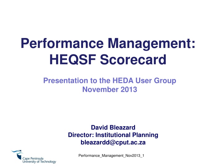 CPUT Performance Management Scorecard for HEQSF Programme Development