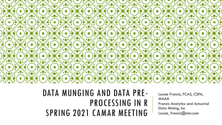 Data Munging and Pre-Processing in R