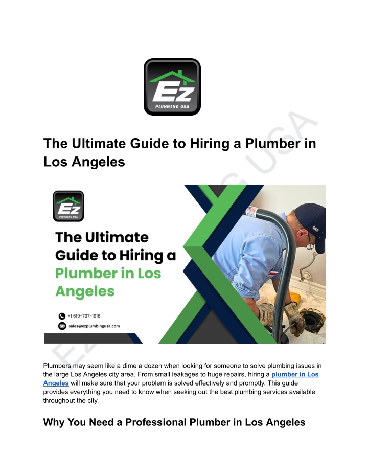 ez plumbing usa the large los angeles city area n.w