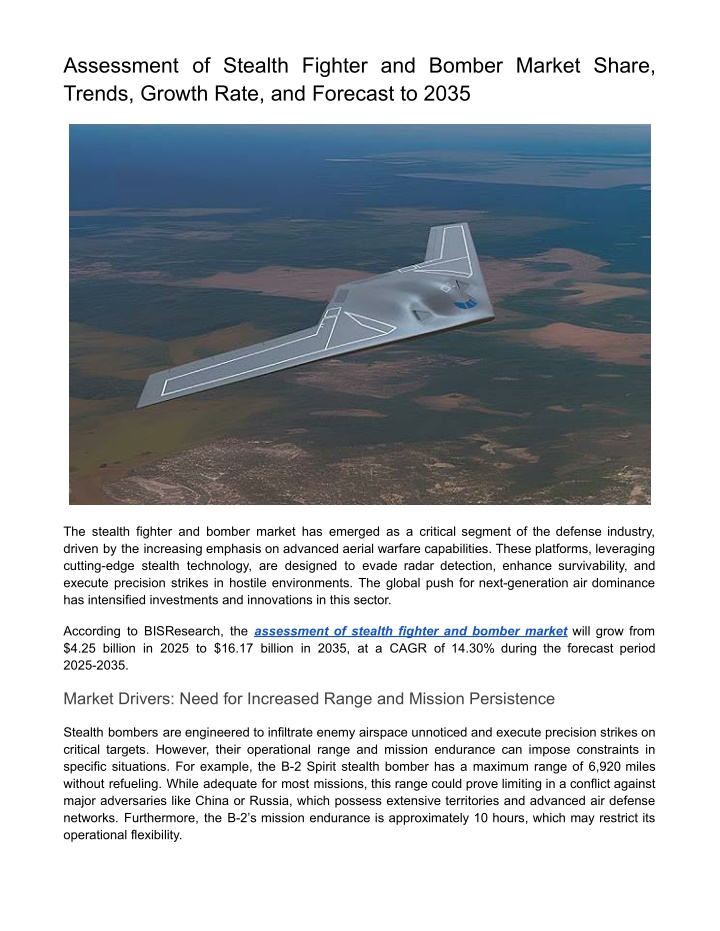 assessment of stealth fighter and bomber market n.w