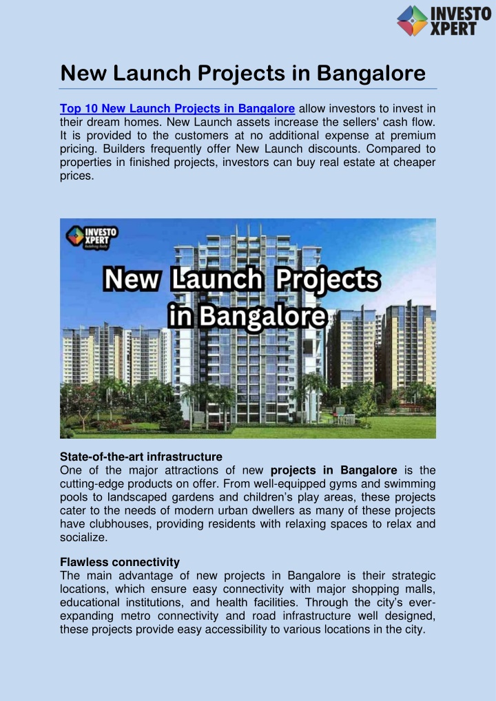 new launch projects in bangalore n.w