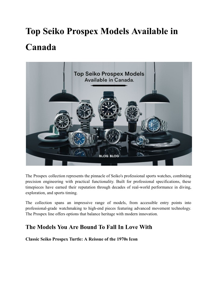 top seiko prospex models available in n.w