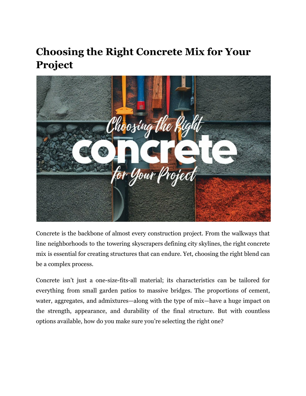 choosing the right concrete mix for your project l.w