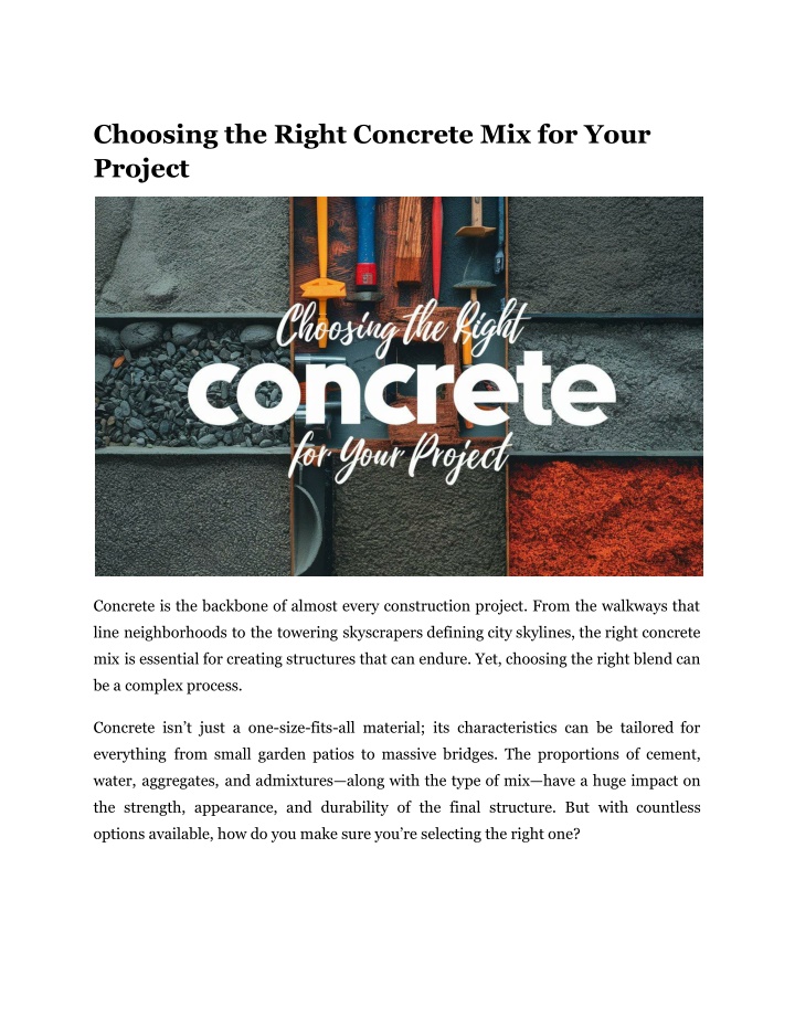 choosing the right concrete mix for your project n.w
