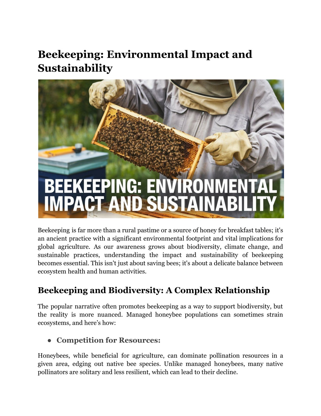 beekeeping environmental impact and sustainability l.w