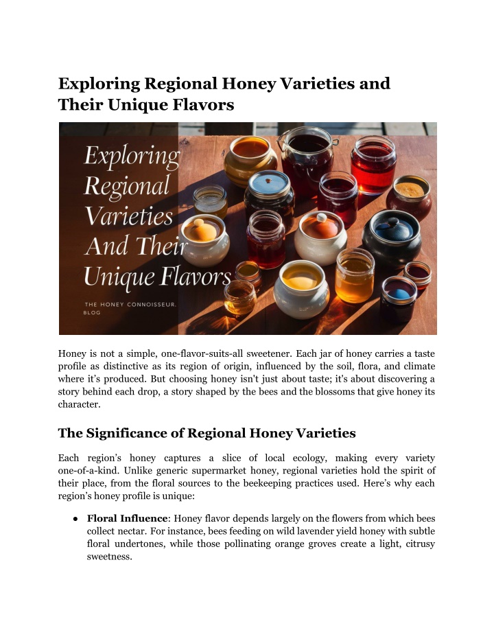 exploring regional honey varieties and their n.w