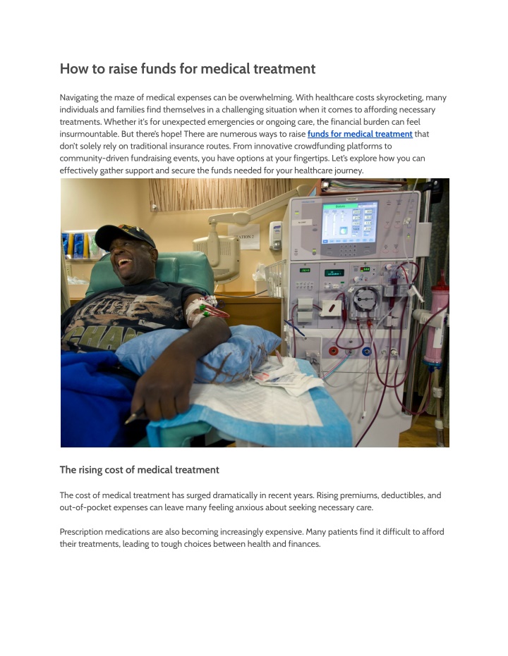 how to raise funds for medical treatment n.w