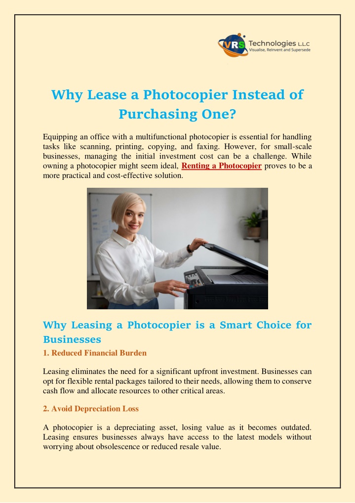 why lease a photocopier instead of purchasing one n.w