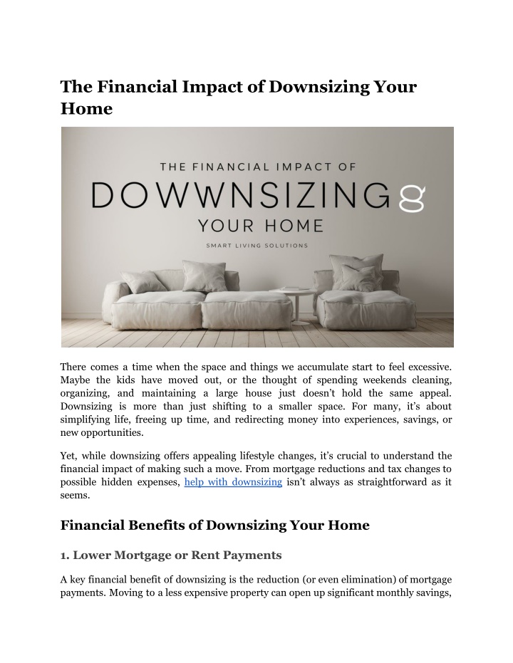 the financial impact of downsizing your home n.w