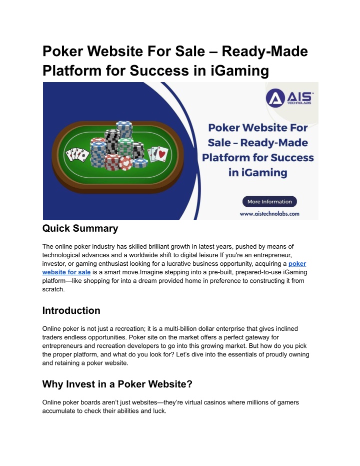poker website for sale ready made platform n.w