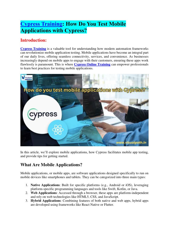cypress training how do you test mobile n.w