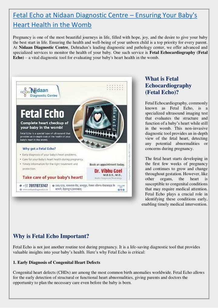 fetal echo at nidaan diagnostic centre ensuring n.w
