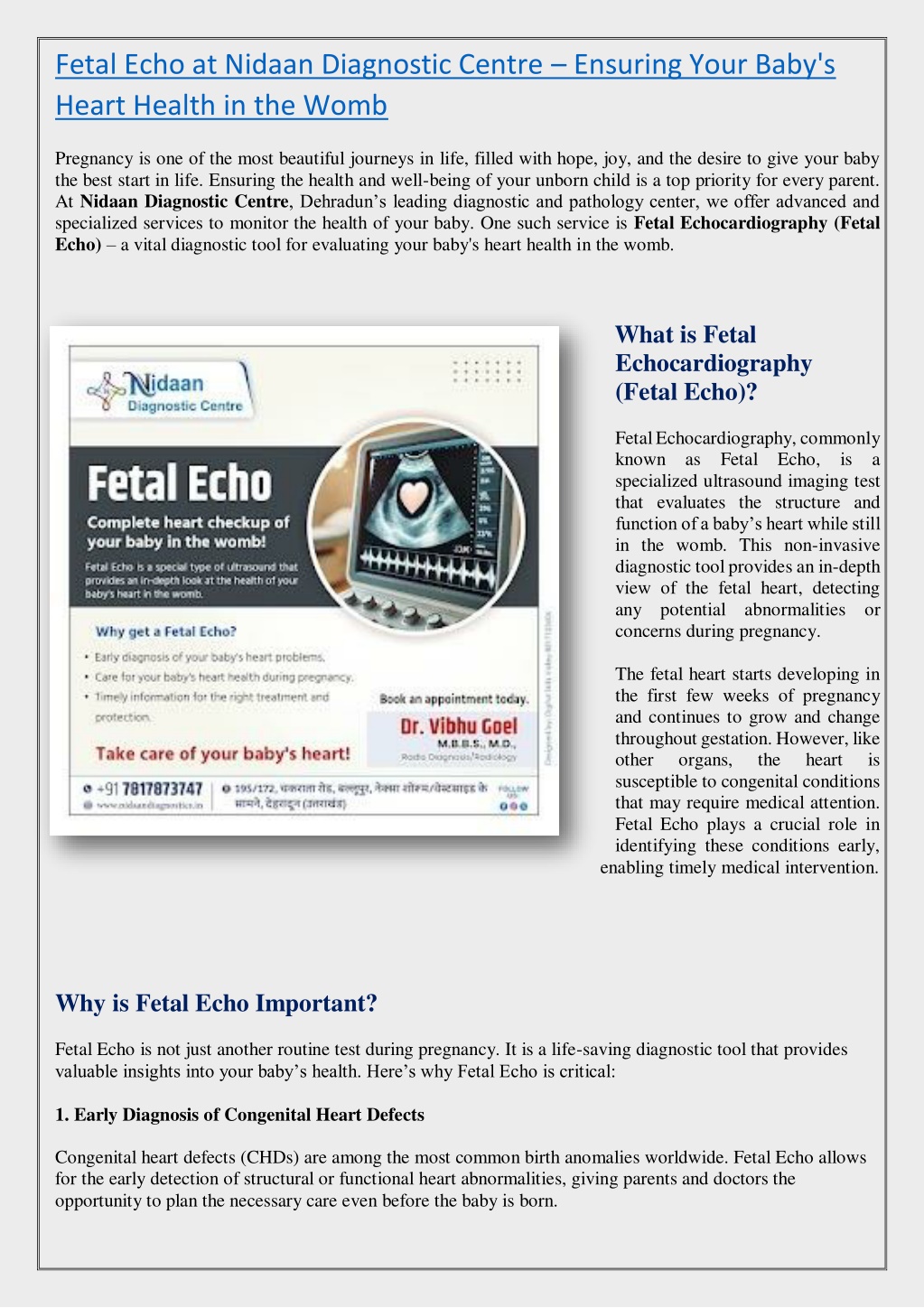 fetal echo at nidaan diagnostic centre ensuring l.w