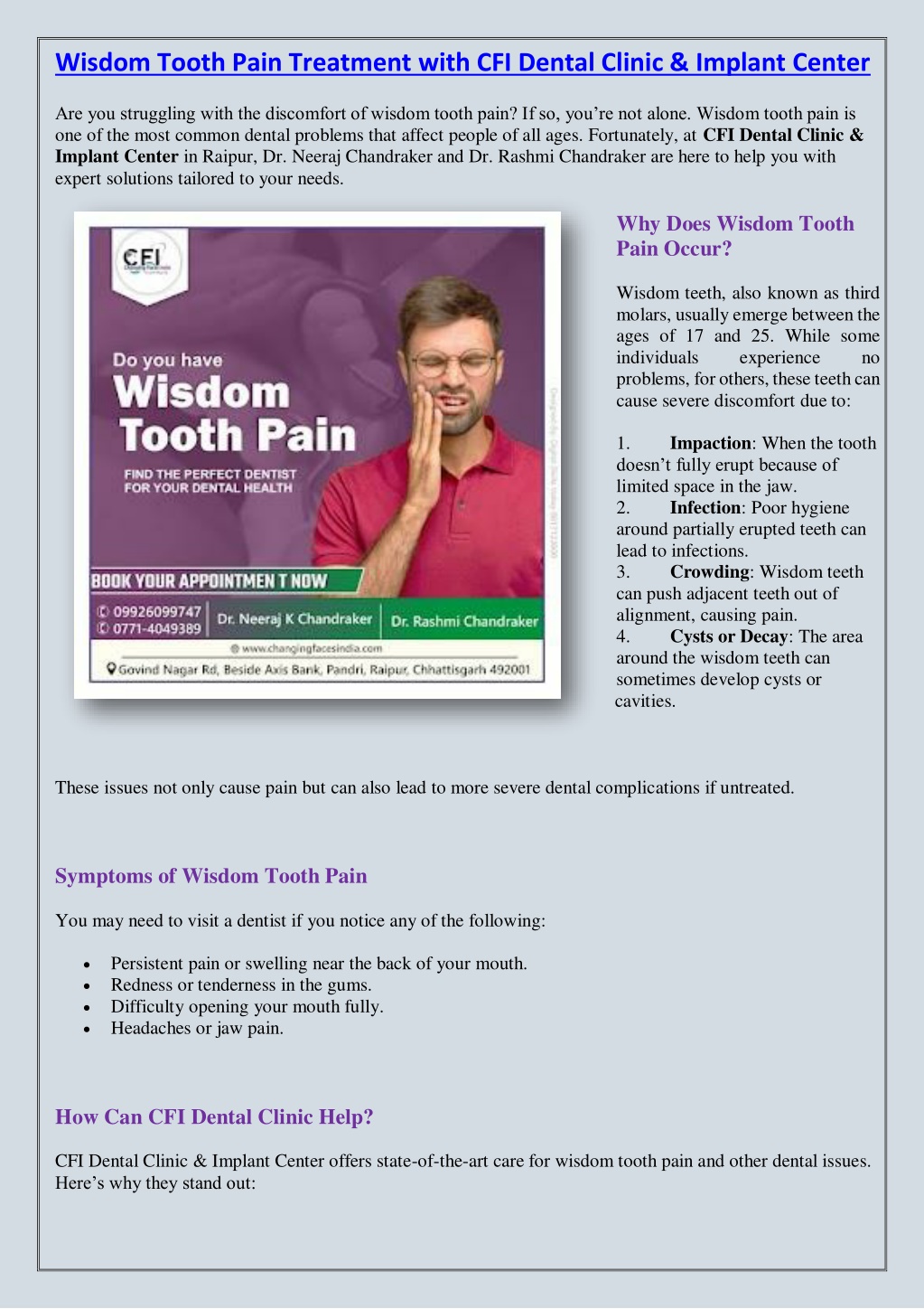 wisdom tooth pain treatment with cfi dental l.w