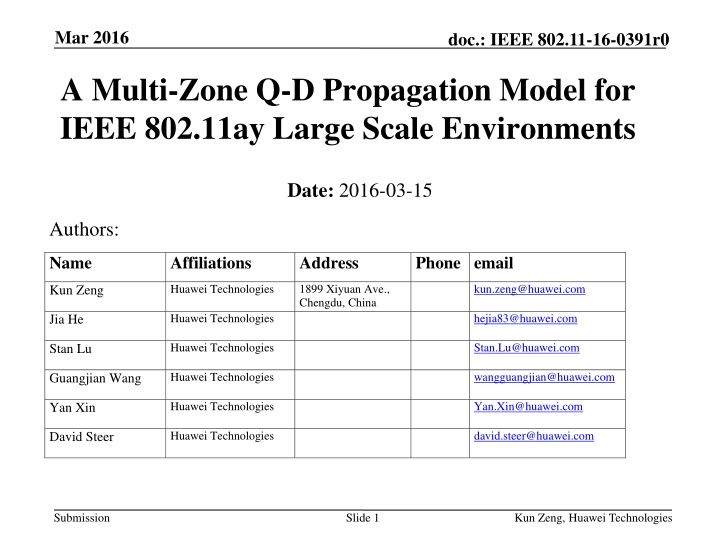 Multi-Zone Propagation Model for IEEE 802.11ay Large Scale Environments