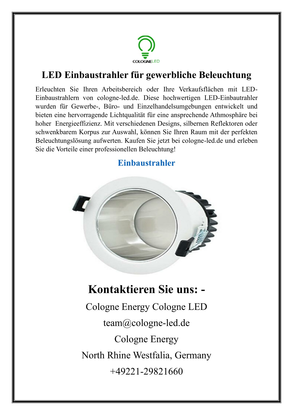 led einbaustrahler f r gewerbliche beleuchtung l.w