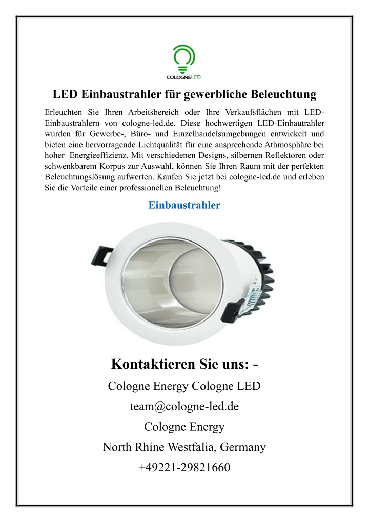 led einbaustrahler f r gewerbliche beleuchtung n.w