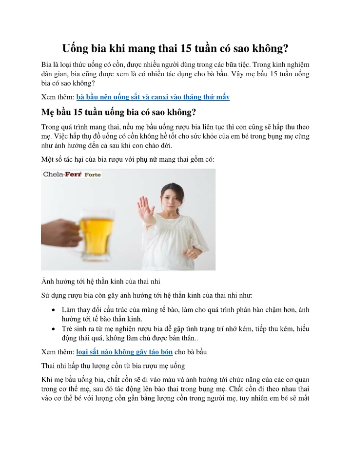 u ng bia khi mang thai 15 tu n c sao kh ng n.w