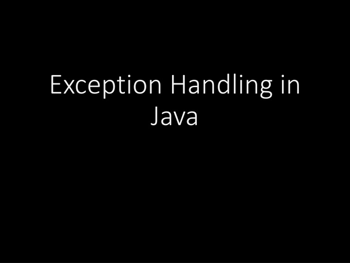 Exception Handling in Java