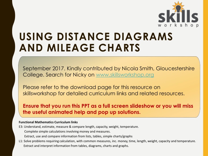 Mileage Charts and Distance Diagrams
