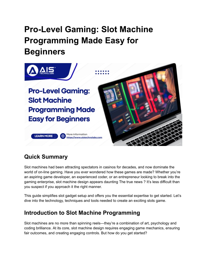 pro level gaming slot machine programming made n.w