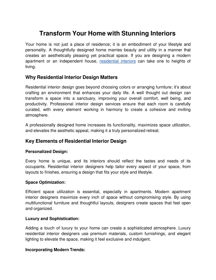 Transform Your Home with Stunning Interiors