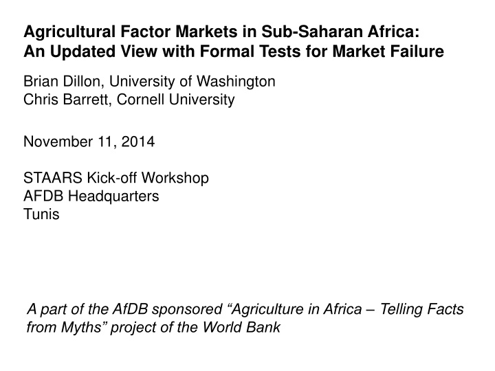 Challenges in Agricultural Factor Markets in Sub-Saharan Africa