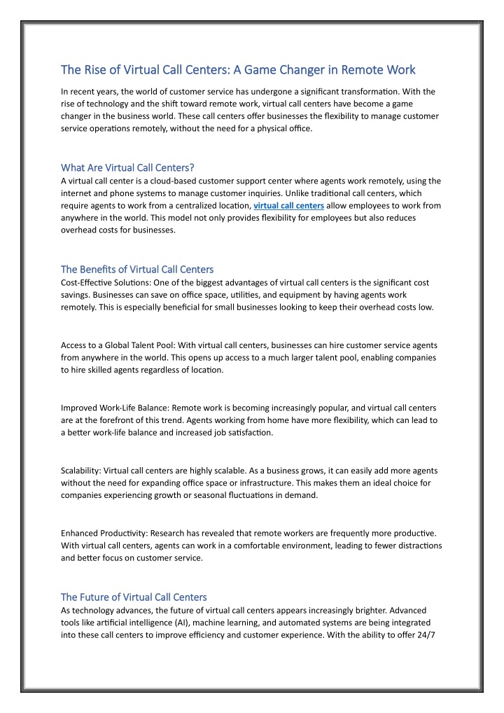 the rise of virtual call centers a game changer n.w