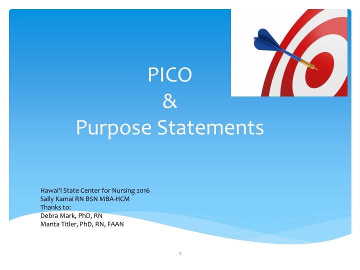 PICO Statements for Evidence-Based Practice Projects