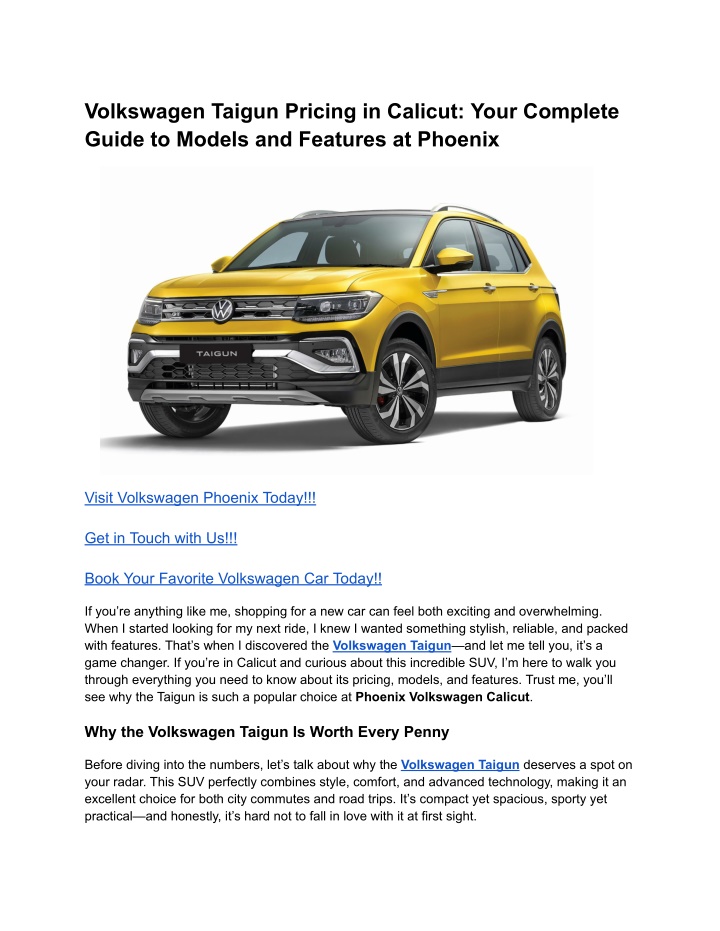 volkswagen taigun pricing in calicut your n.w
