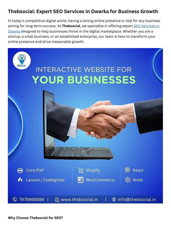 thebsocial expert seo services in dwarka n.w