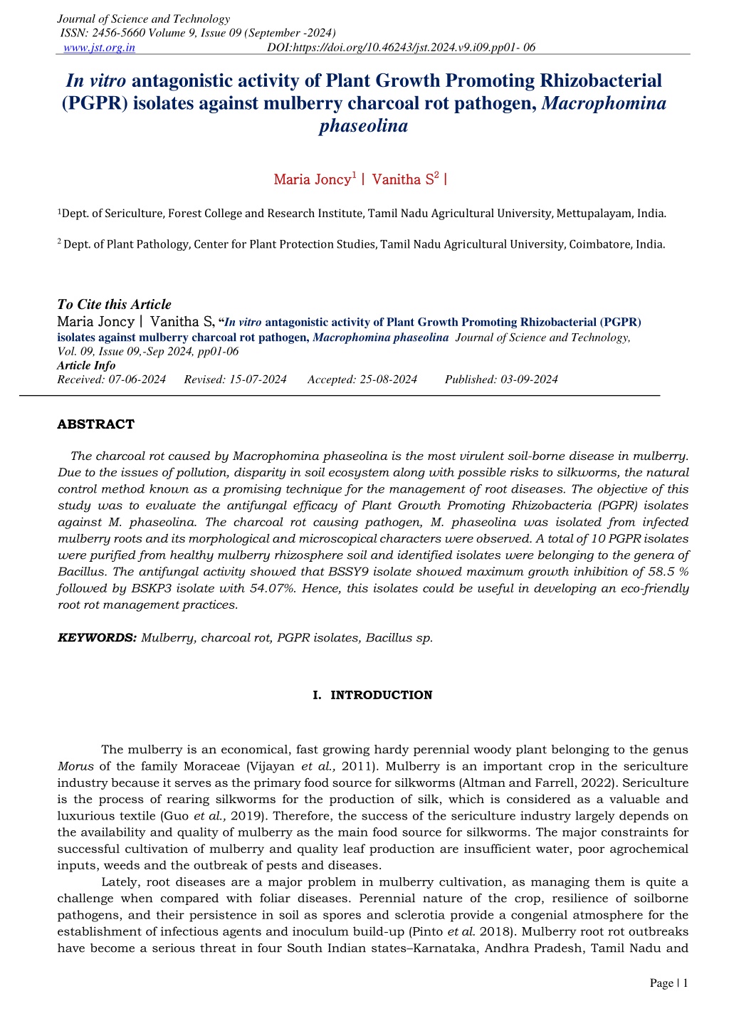 journal of science and technology issn 2456 5660 l.w