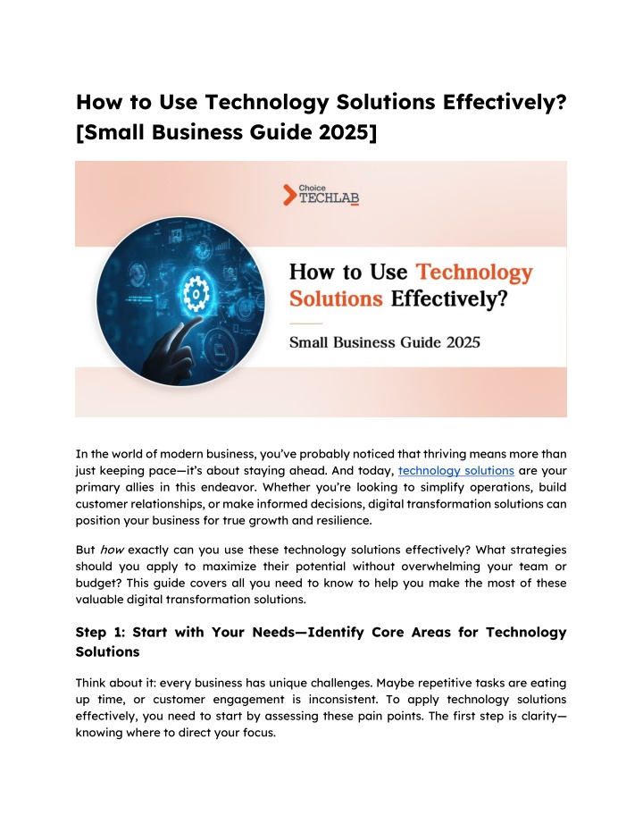 how to use technology solutions effectively small n.w