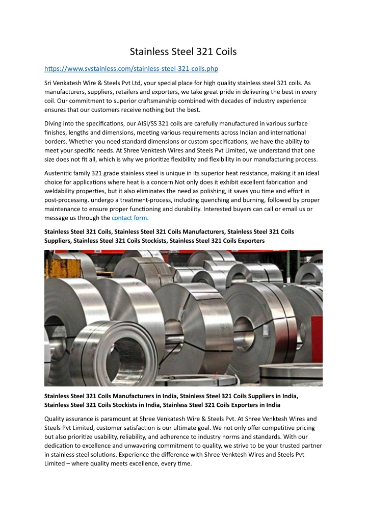 stainless steel 321 coils n.w