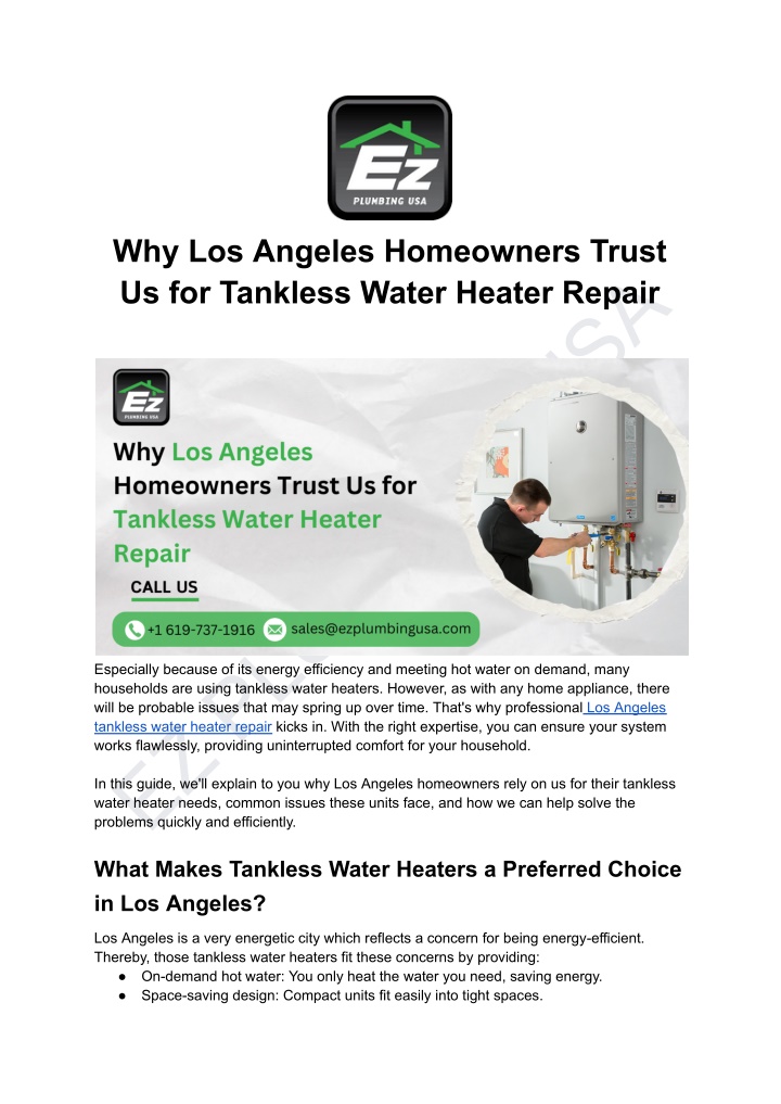 why los angeles homeowners trust us for tankless n.w