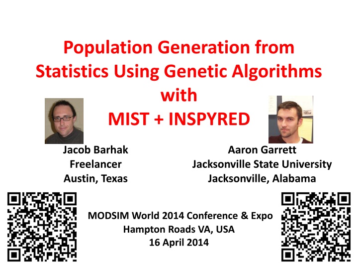 Population Generation from Statistics Using Genetic Algorithms with MIST + INSPYRED
