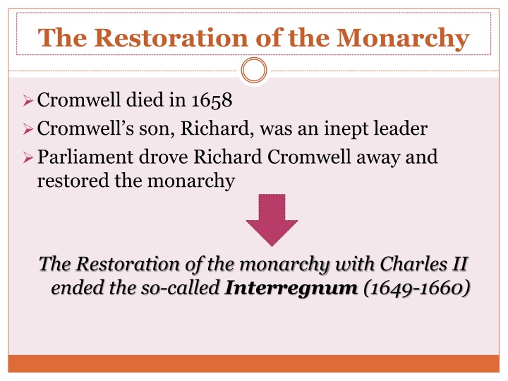 The Monarchy in England: From Restoration to Revolution