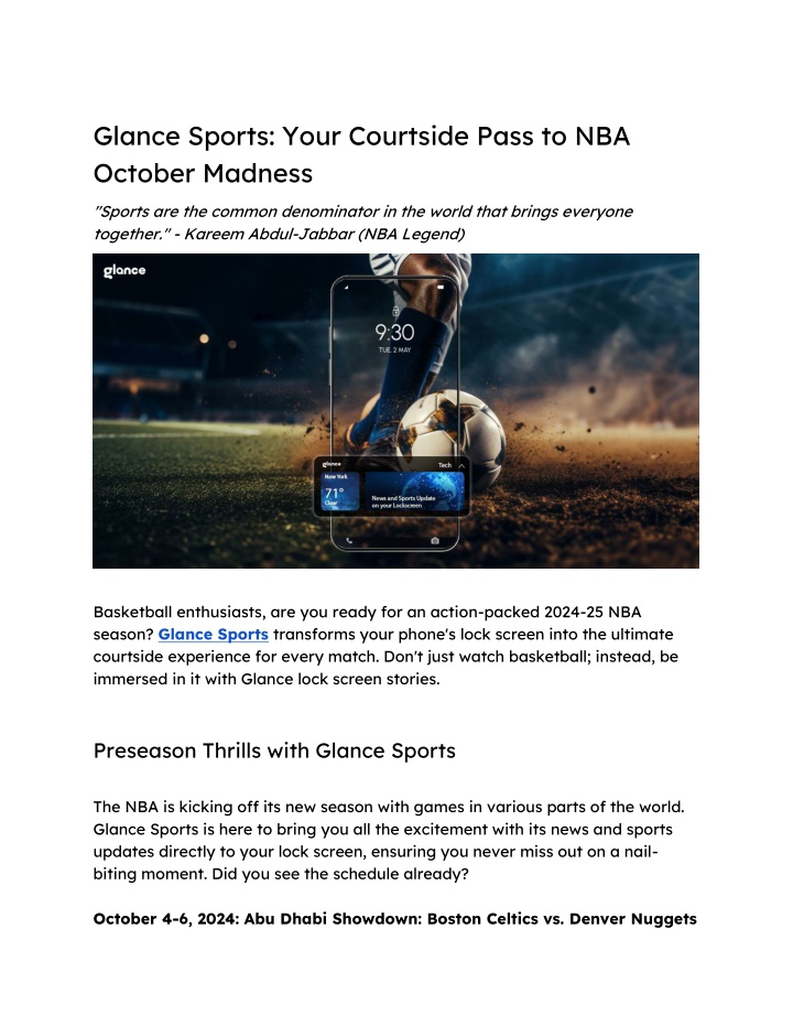 glance sports your courtside pass to nba october n.w
