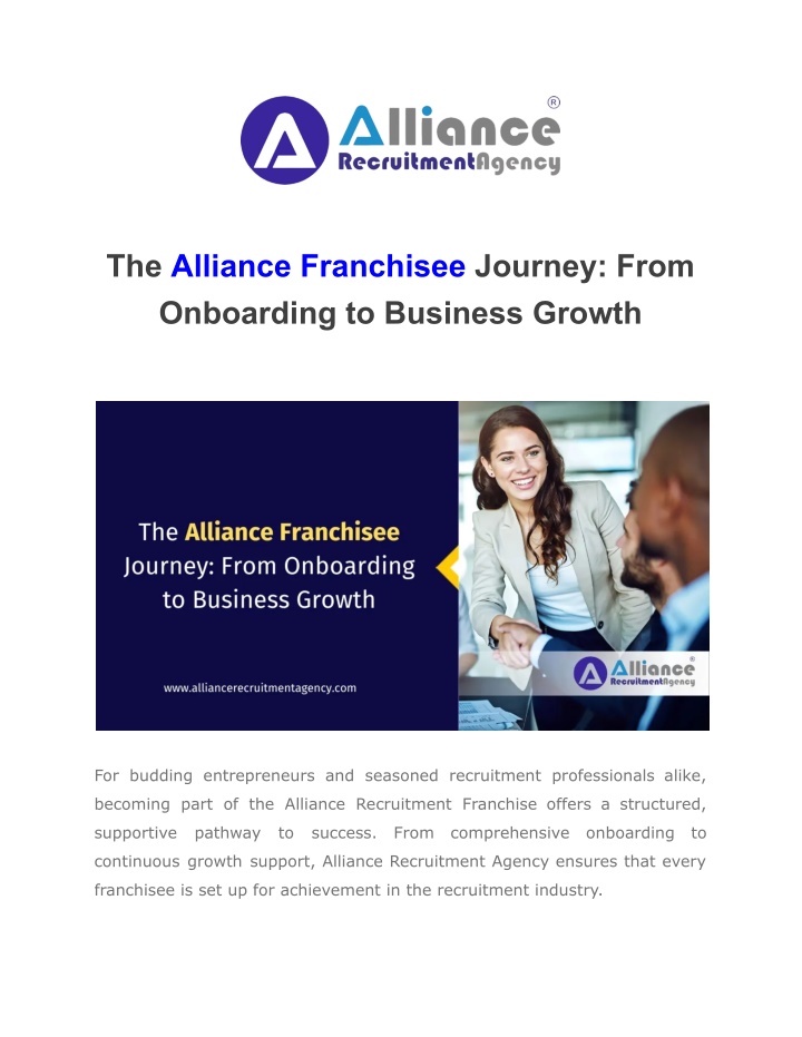 the alliance franchisee journey from onboarding n.w