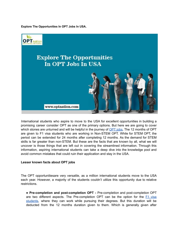 explore the opportunities in opt jobs in usa n.w