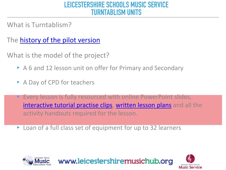 Turntablism Units Offered by Leicestershire Schools Music Service