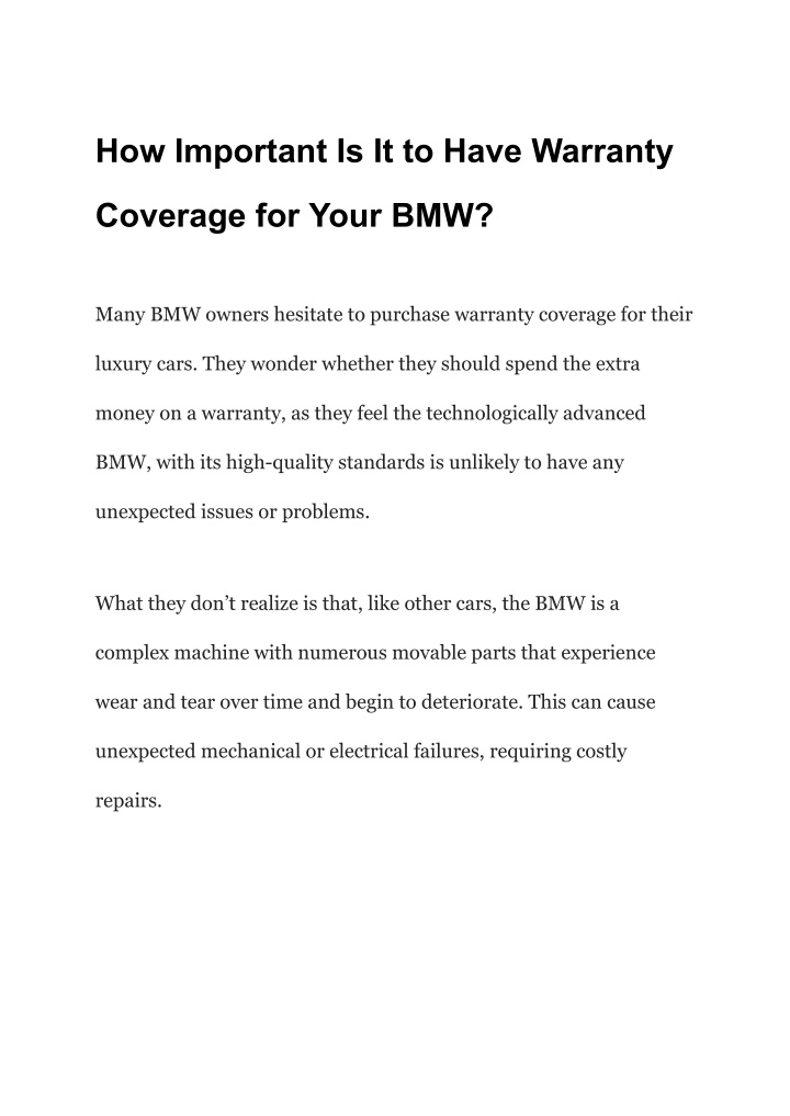 how important is it to have warranty n.w