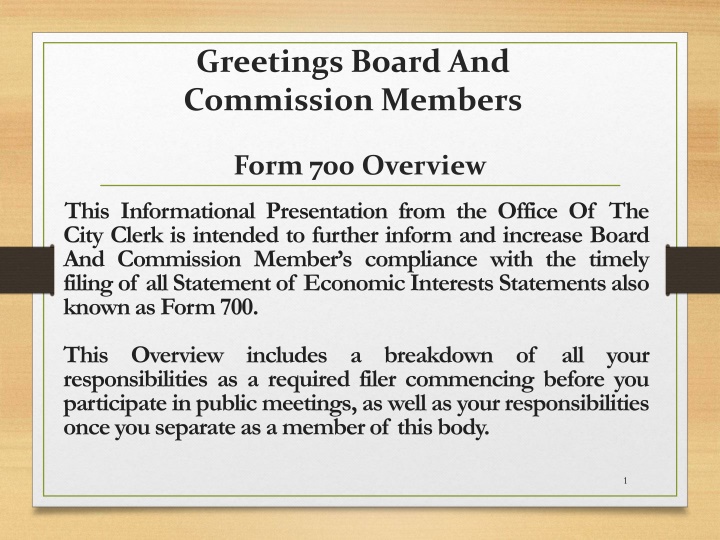 Form 700 Filing Requirements for Board & Commission Members